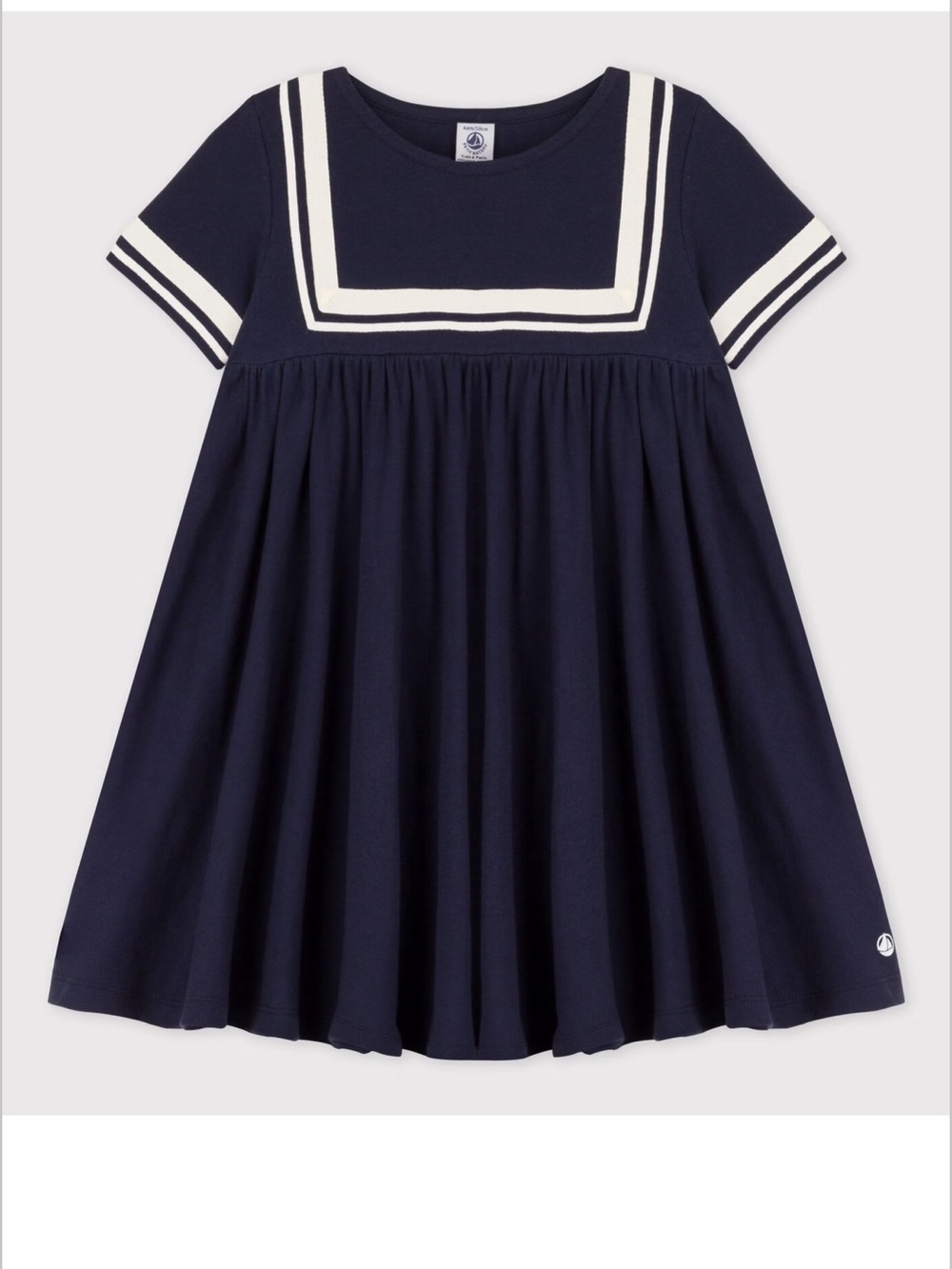 Petit Bateau Navy Dress with White Trim Organic Cotton size 5